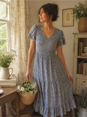 orange creek maxi dress Orange Creek Dress Sz Lg Cream & White Layered Midi Length Cottage Granny Core
